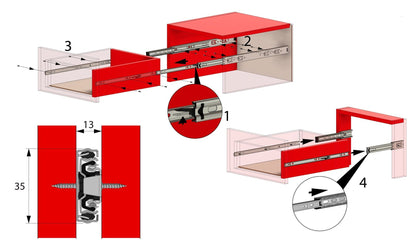 Set of Ball Bearing Slides (left and right), H35 Furnica 