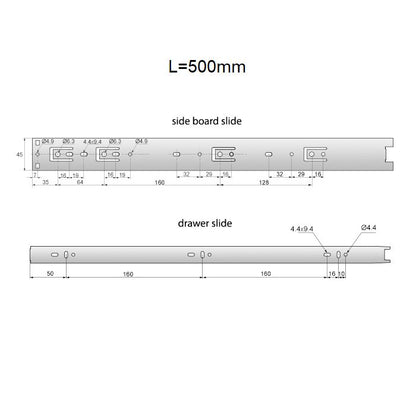 Set of Ball Bearing Slides (left and right), H45 NTP 
