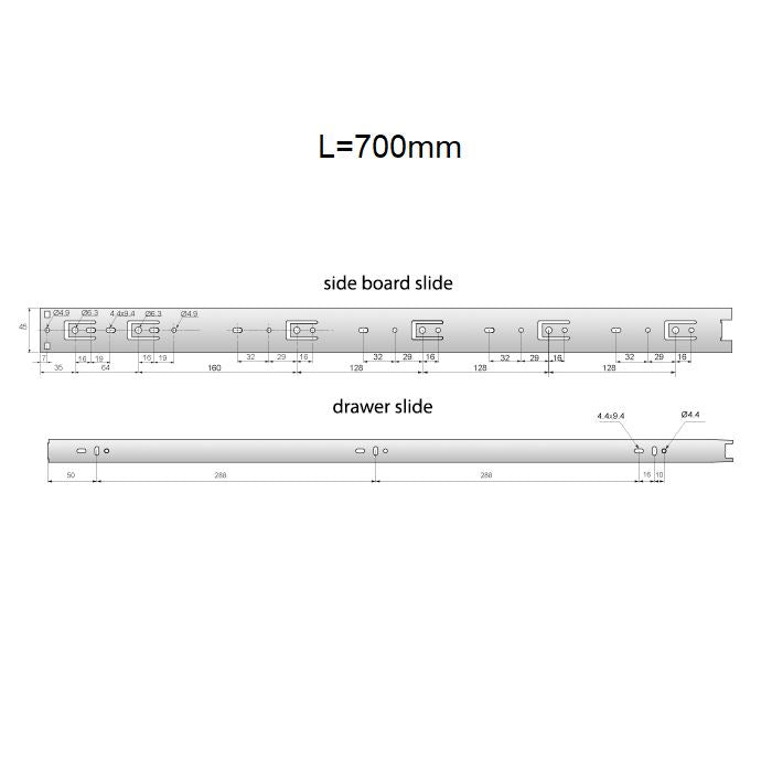 Set of Ball Bearing Slides (left and right), H45 NTP 