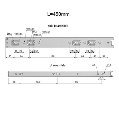 Set of Ball Bearing Slides (left and right), H45 NTP 