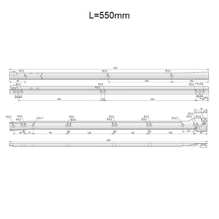 POM Roller Slides White 550mm