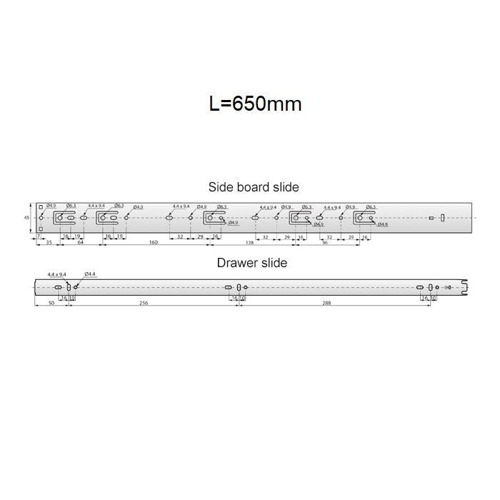 Set of Push-to-Open Ball Bearing Slides (left and right), H45 NTP 