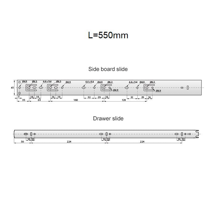 Set of Push-to-Open Ball Bearing Slides (left and right), H45 NTP 
