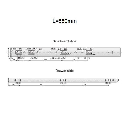 Set of Push-to-Open Ball Bearing Slides (left and right), H45 NTP 