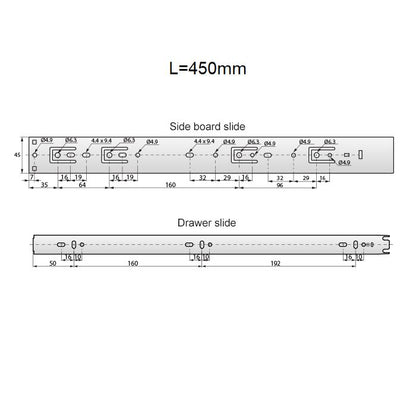Set of Push-to-Open Ball Bearing Slides (left and right), H45 NTP 