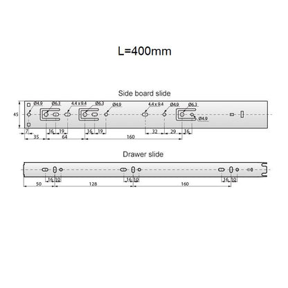 Set of Push-to-Open Ball Bearing Slides (left and right), H45 NTP 