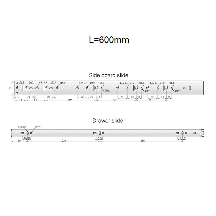 Set of Push-to-Open Ball Bearing Slides (left and right), H45 NTP 