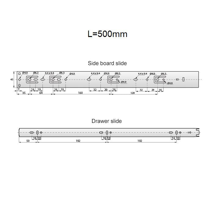 Set of Push-to-Open Ball Bearing Slides (left and right), H45 NTP 