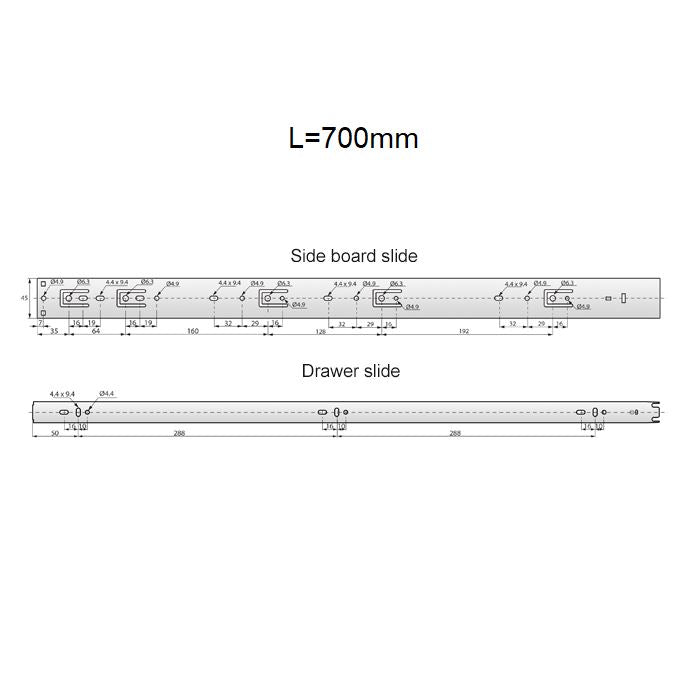 Set of Push-to-Open Ball Bearing Slides (left and right), H45 NTP 