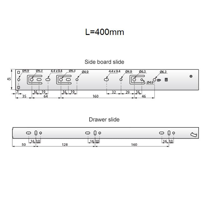 Set of Soft-Close Ball Bearing Slides (left and right), H45 NTP 