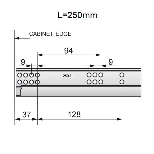 Set of Soft-Close Undermount Slides (left and right), 3/4 Extension NTP 250mm 