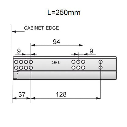 Set of Soft-Close Undermount Slides (left and right), 3/4 Extension NTP 250mm 