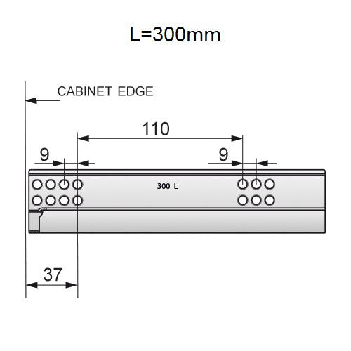 Set of Soft-Close Undermount Slides (left and right), 3/4 Extension NTP 300mm 