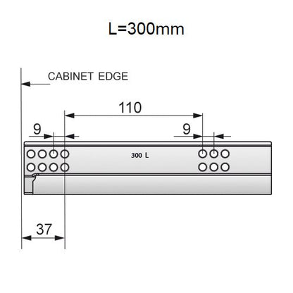 Set of Soft-Close Undermount Slides (left and right), 3/4 Extension NTP 300mm 