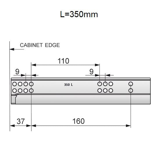 Set of Soft-Close Undermount Slides (left and right), 3/4 Extension NTP 350mm 