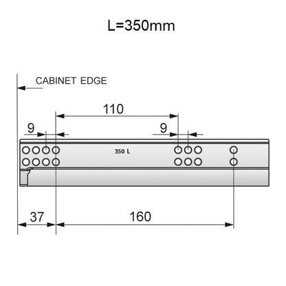 Set of Soft-Close Undermount Slides (left and right), 3/4 Extension NTP 350mm 