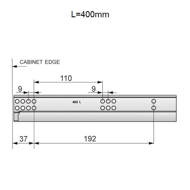 Set of Soft-Close Undermount Slides (left and right), 3/4 Extension NTP 400mm 