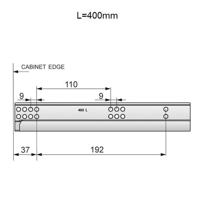 Set of Soft-Close Undermount Slides (left and right), 3/4 Extension NTP 400mm 