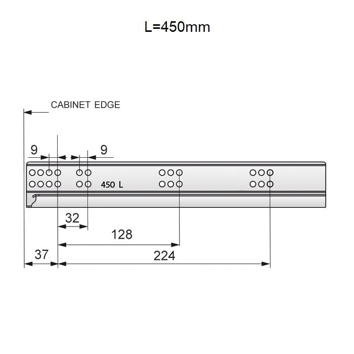 Set of Soft-Close Undermount Slides (left and right), 3/4 Extension NTP 450mm 