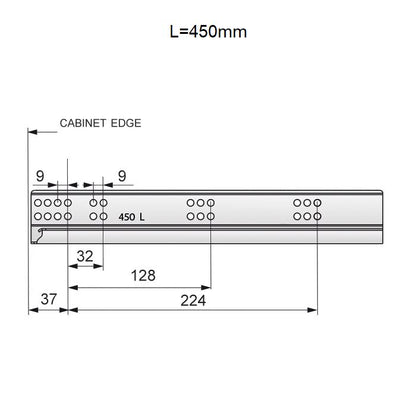Set of Soft-Close Undermount Slides (left and right), 3/4 Extension NTP 450mm 