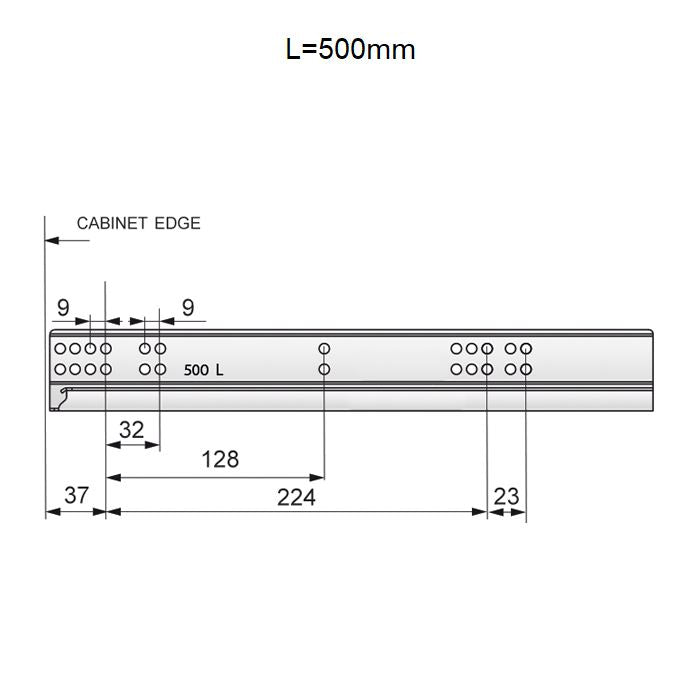 Set of Soft-Close Undermount Slides (left and right), 3/4 Extension NTP 500mm 