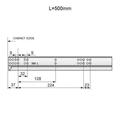Set of Soft-Close Undermount Slides (left and right), 3/4 Extension NTP 500mm 