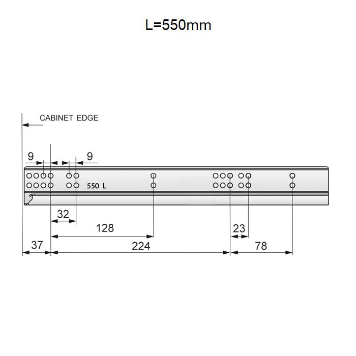 Set of Soft-Close Undermount Slides (left and right), 3/4 Extension NTP 550mm 