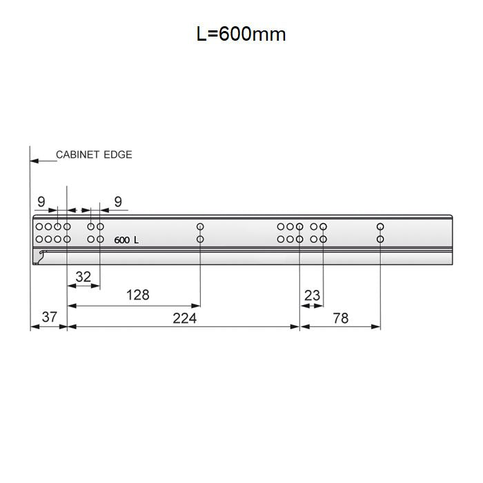 Set of Soft-Close Undermount Slides (left and right), 3/4 Extension NTP 600mm 