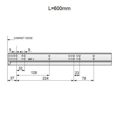 Set of Soft-Close Undermount Slides (left and right), 3/4 Extension NTP 600mm 