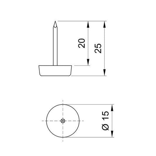 Plastic Furniture Glides Ø15mm with Nail - Black - 50 pcs