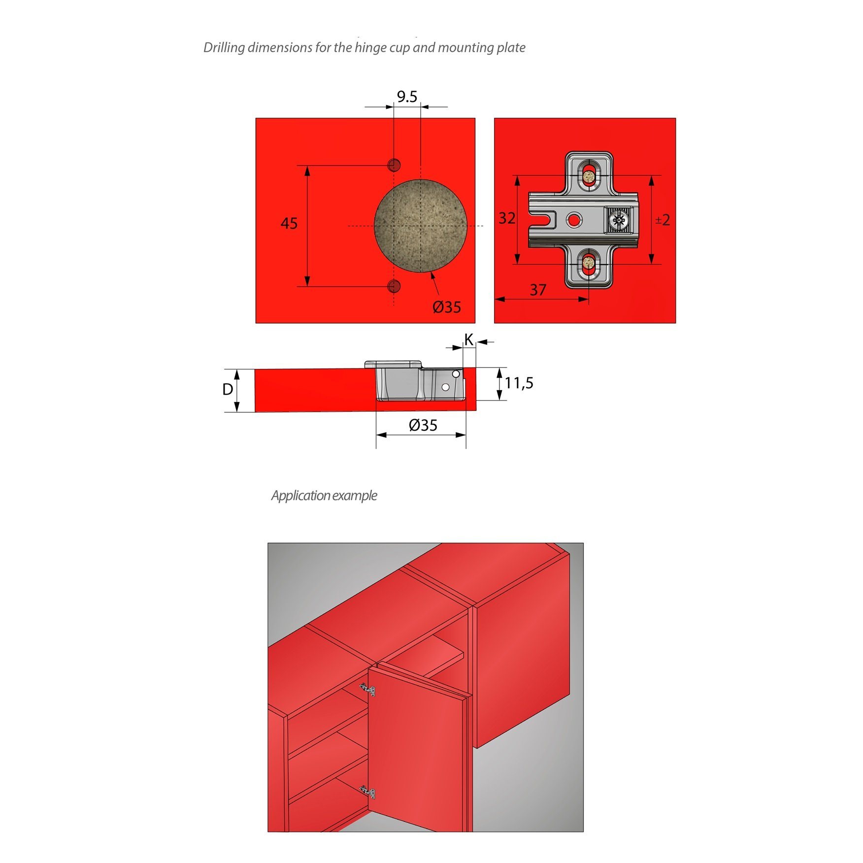 Soft-Close Hinge, H0 Mounting Plate with EURO Screws, Twin Doors Soft Close Furnica 