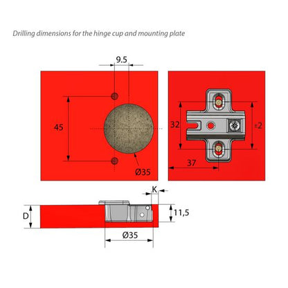 Soft-Close Hinge, H0 Mounting Plate with EURO Screws, Twin Doors Soft Close Furnica 