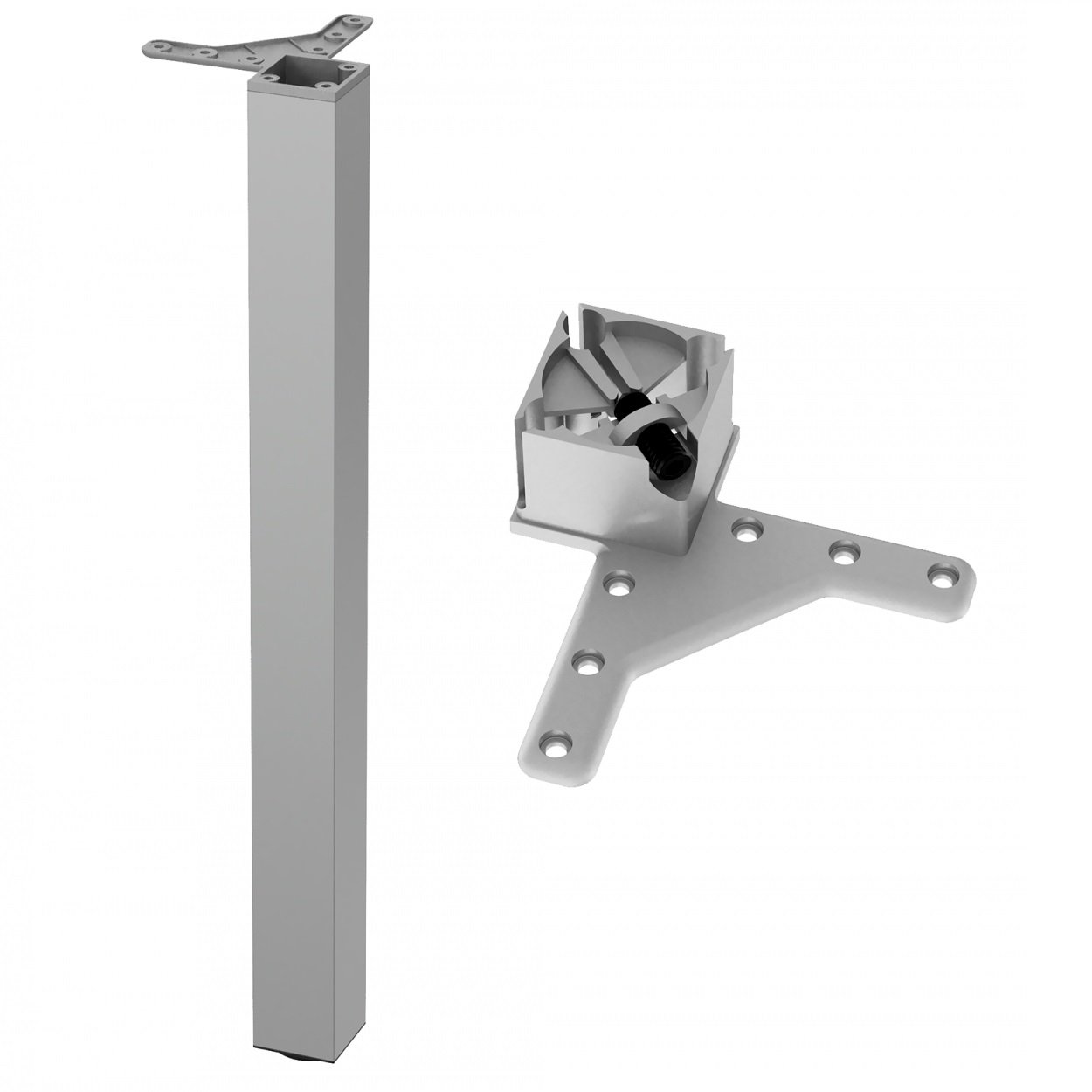 Square Furniture Leg 710mm, Aluminum, ZnAl Mounting Plate Furnica 