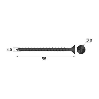 Wood Screws Phillips PH2 3.5x55mm Black (500 pcs) NTP 